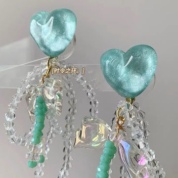 DAIIIBABYYY  -  Blue ice cream love beaded tassel earrings fashion handmade sweet bow earrings
